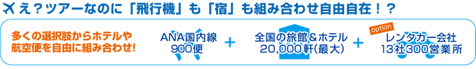 多くの選択肢からホテルや航空便を自由に組み合わせ!