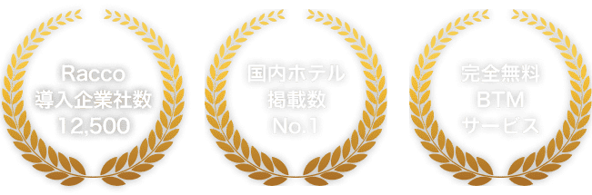 Racco導入企業社数12,500,国内ホテル掲載数No.1,完全無料BTMサービス