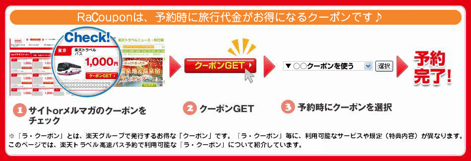 Racouponは、予約時に旅行代金がお得になるお得なクーポンです。