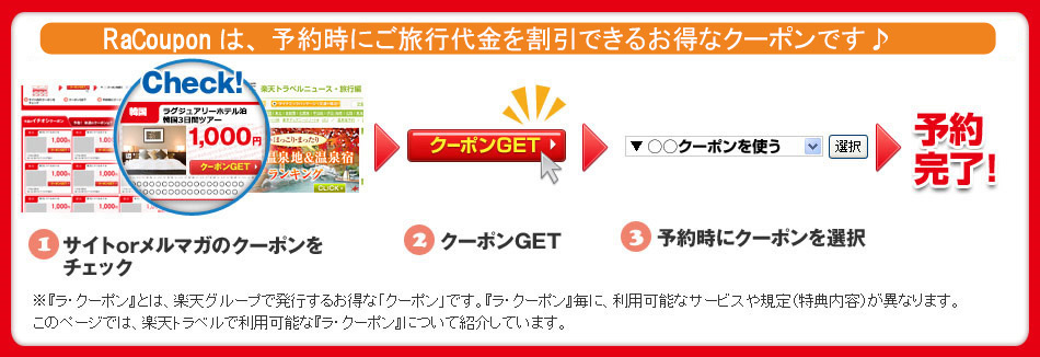 Racouponは、予約時に旅行代金がお得になるお得なクーポンです。