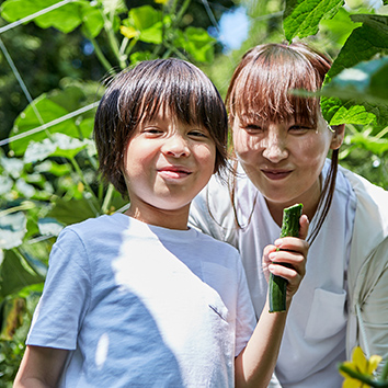 取ったきゅうりは、その場で「いただきま～す！」