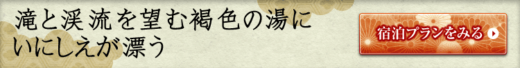 滝と渓流を望む褐色の湯にいにしえが漂う