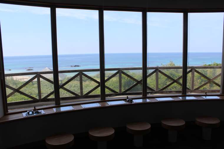 つのしま自然館内のテラス席