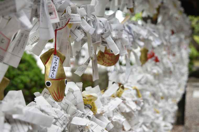 湯の川温泉　湯倉神社の「イカすおみくじ」