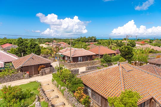 竹富島 赤瓦屋根の町並み