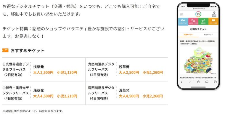 NIKKO MaaS　デジタルフリーパス　日光　チケット詳細