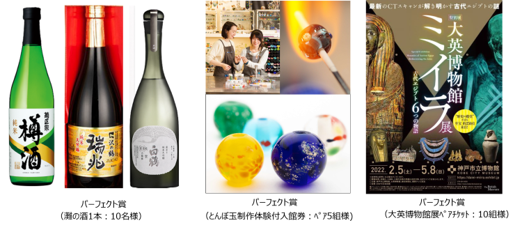 パーフェクト賞（灘の酒　とんぼ玉制作体験付き入館券　大英博物館展ペアチケット）
