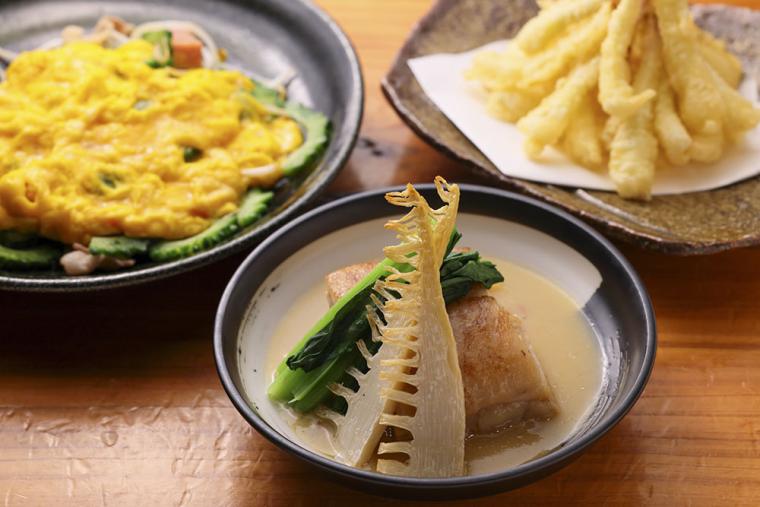 石垣島 まだんばし家 ラフテー・島らっきょう天ぶら・ゴーヤチャンプル