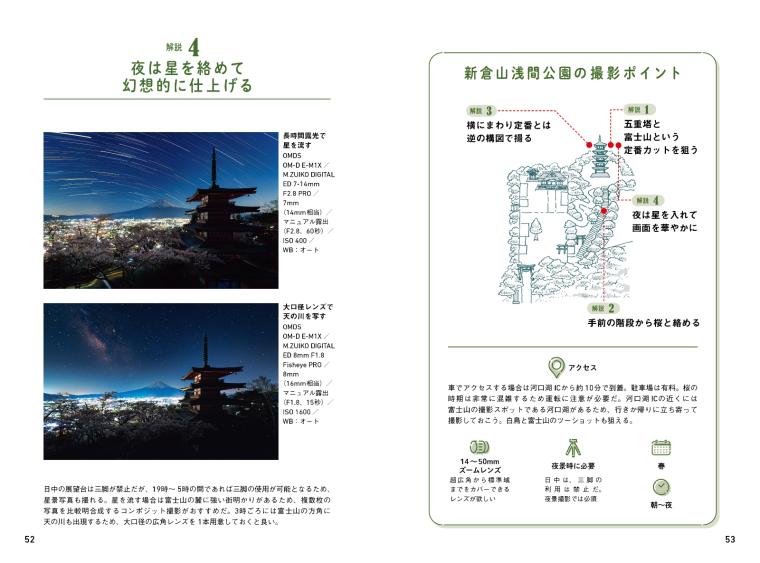 観光名所の現地状況をイラストマップで俯瞰して、撮影ポイントの事前確認ができます。