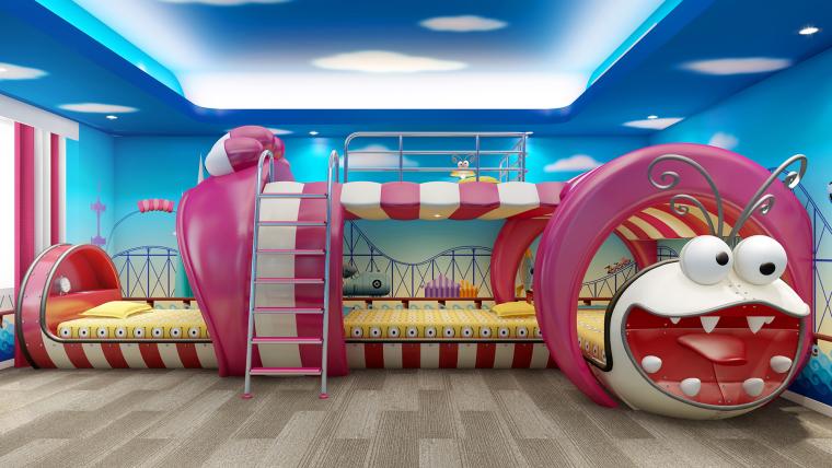 ユニークな2段ベッドの上段は1名、下段では3名が眠れます