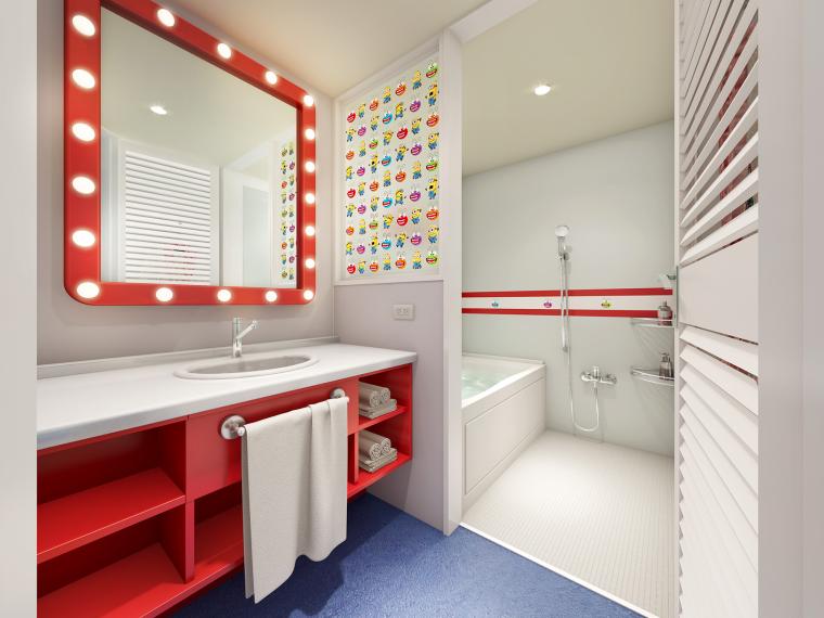 たくさんのミニオンたちが描かれた明るいバスルーム