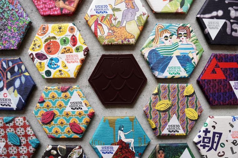 作家の作品で彩られた「USHIO CHOCOLATL」の板チョコレート