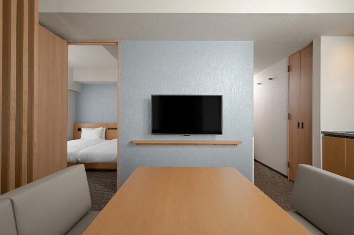 全室のリビング・ダイニングスペースには、大きめのダイニングテーブルが置かれています