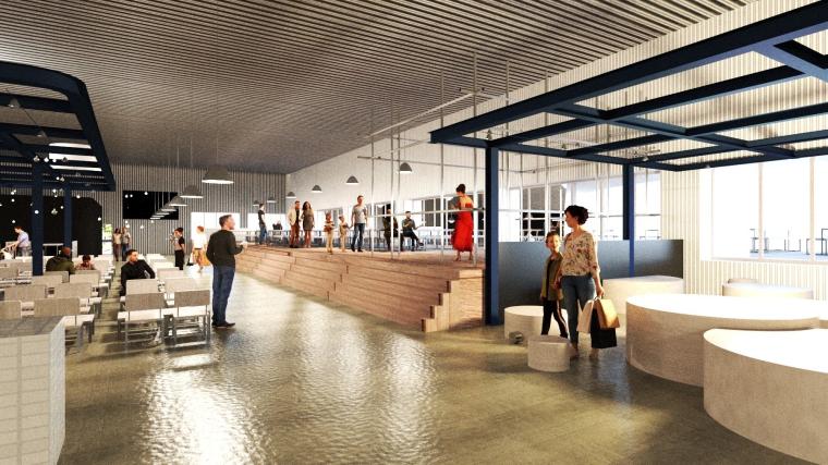 「よこすかポートマーケット」の開放的な店舗デザインと客席