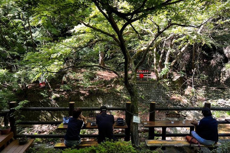 カフェから滝を眺められる癒しの「月待の滝」