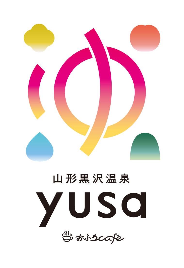 温泉や山形名産のフルーツを盛り込んだロゴデザイン