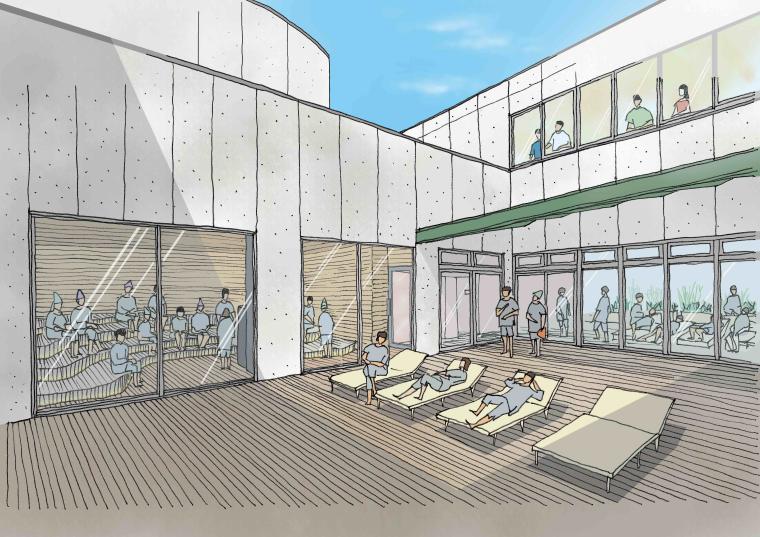 新設されたサウナガーデンは、水着・ポンチョ着用の新スタイル