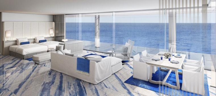 90平方メートル　壁一面のガラス窓が特徴のラグジュアリースイートルーム「誠波」