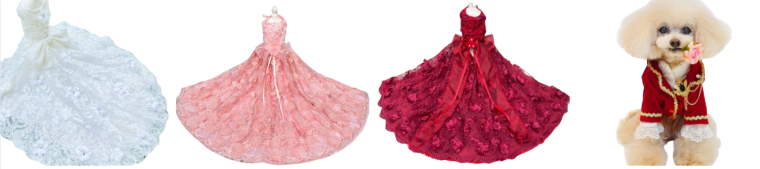 愛犬のドレスは、ペットドレス専門店「ルル・ミエル」の製品を用意しています