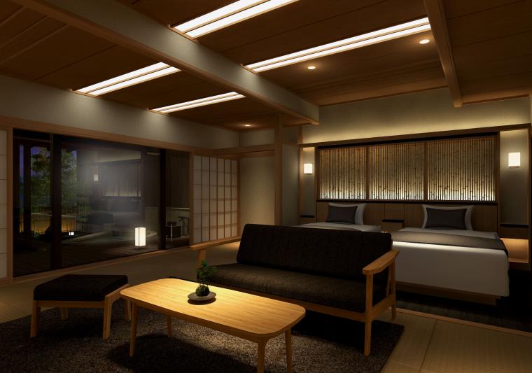 「茶寮 露天風呂付和洋室」リビング・ベッドルーム