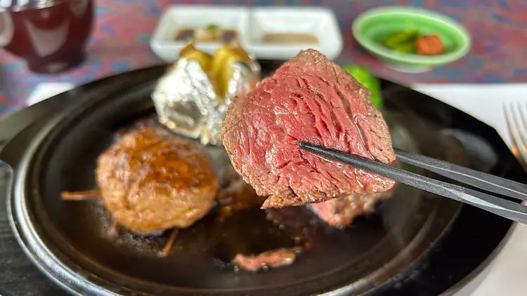 おわらの調べ響く 八尾ののどかな田園で本格ステーキ【ステーキ胡弓】牛 100％の自家製ハンバーグとセットのランチも