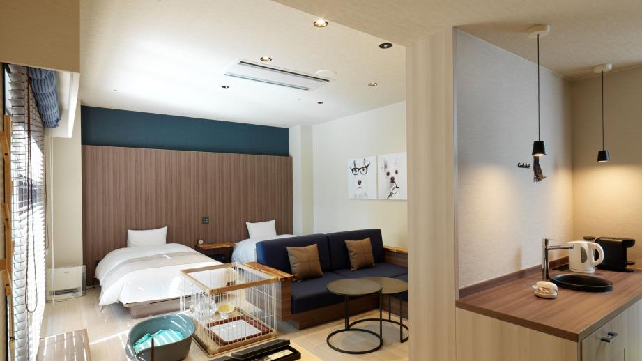 中型犬2頭まで宿泊できる定員2名のコーナーツイン