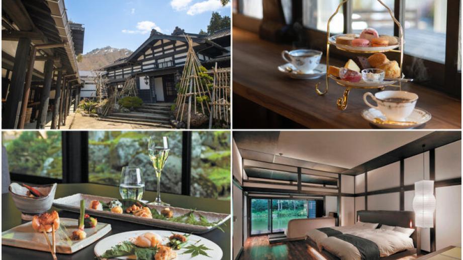アフタヌーンティーが味わえるカフェも♪ 豪農の館を移築した新潟・南魚沼の温泉宿「ryugon」
