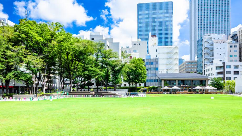 芝生でくつろげる都会のオアシス・池袋「南池袋公園」