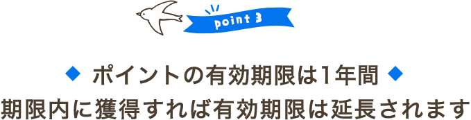 ポイントの有効期限は1年間 期限内に獲得すれば有効期限は延長されます