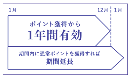 ポイントの有効期限は１年間 期限内に獲得すれば、有効期限は延長されます